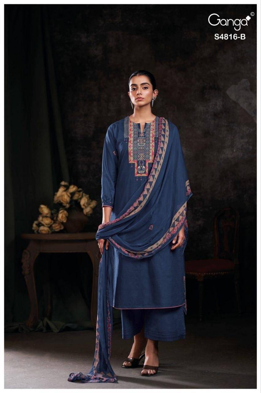 SYLVIA 4816 By GANGA 4816 A TO 4816 D Beautiful Festive Suits Stylish Colorful Fancy Casual Wear & Ethnic Wear PREMIUM COTTON Dresses At Wholesale Price